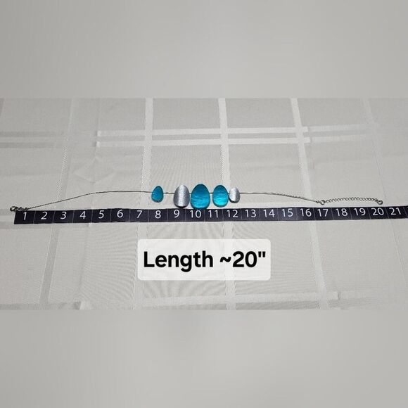 Culture Mix Necklace Wire & Teardrop Pendants Teal Silver Lobster Clasp 20 in - Picture 7 of 9